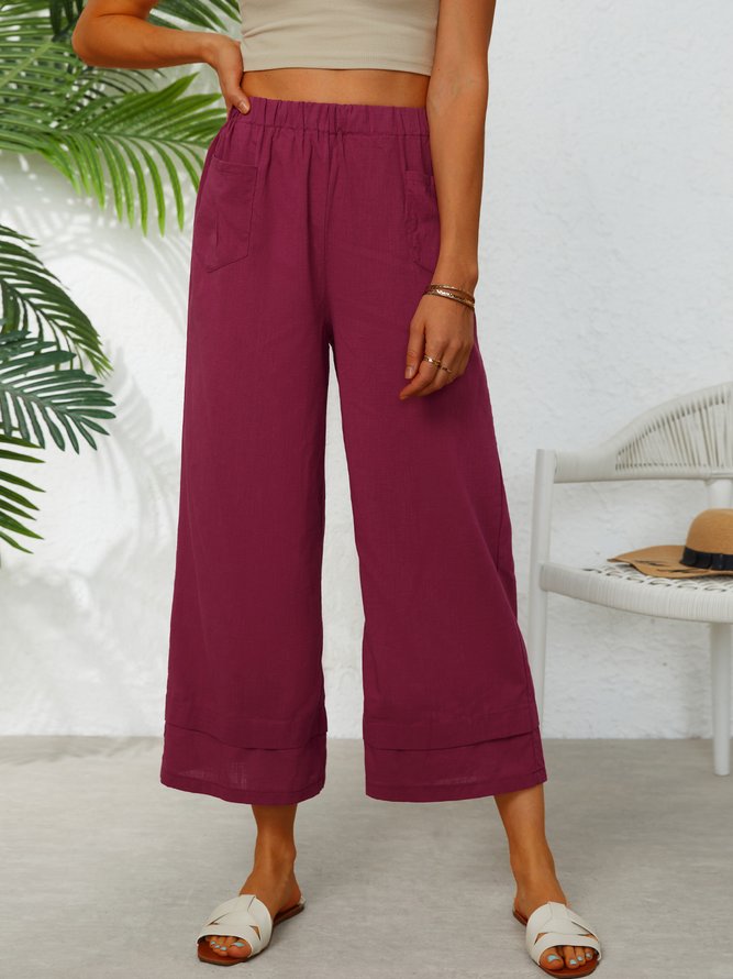 Women Pants Pockets Casual Shift Capri Pants
