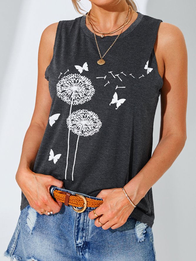 Sleeveless Floral Casual T-shirt