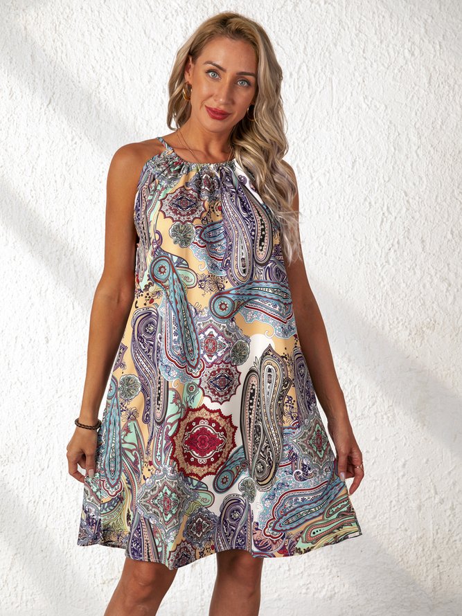 Printed Sleeveless Casual Weaving Dress