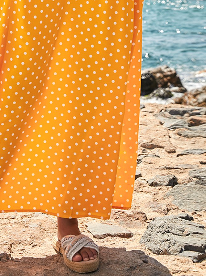 Polka Dots Floral-Print Short Sleeve Boho Weaving Dress