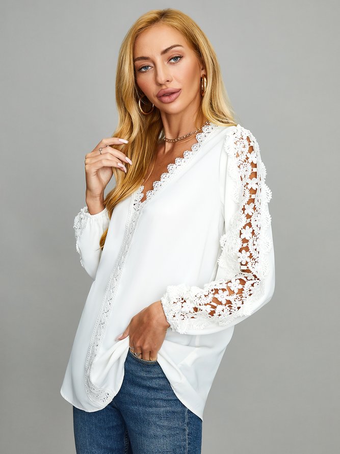 Valentine's Day Vacation Solid V Neck Blouse