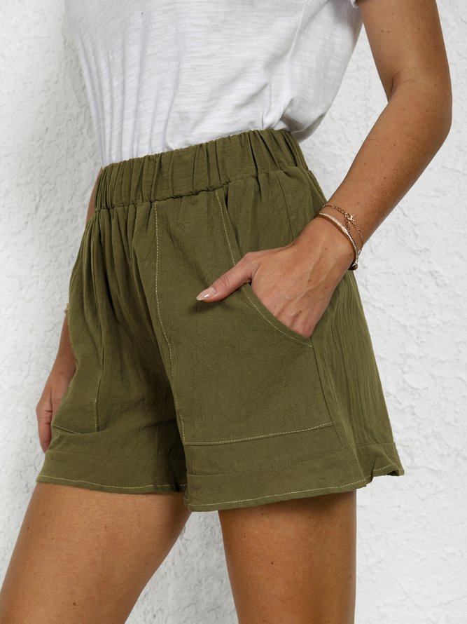 Solid Pockets Casual Cotton-Blend Shorts
