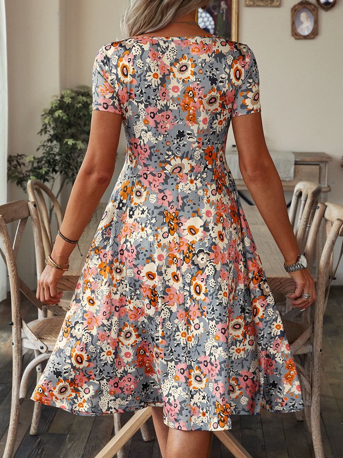 Floral Casual Regular Fit Short Sleeve Midi Dress