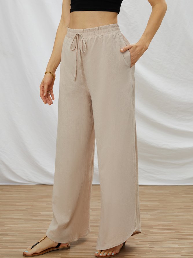 Solid Color Casual Cotton Linen Loose Trousers