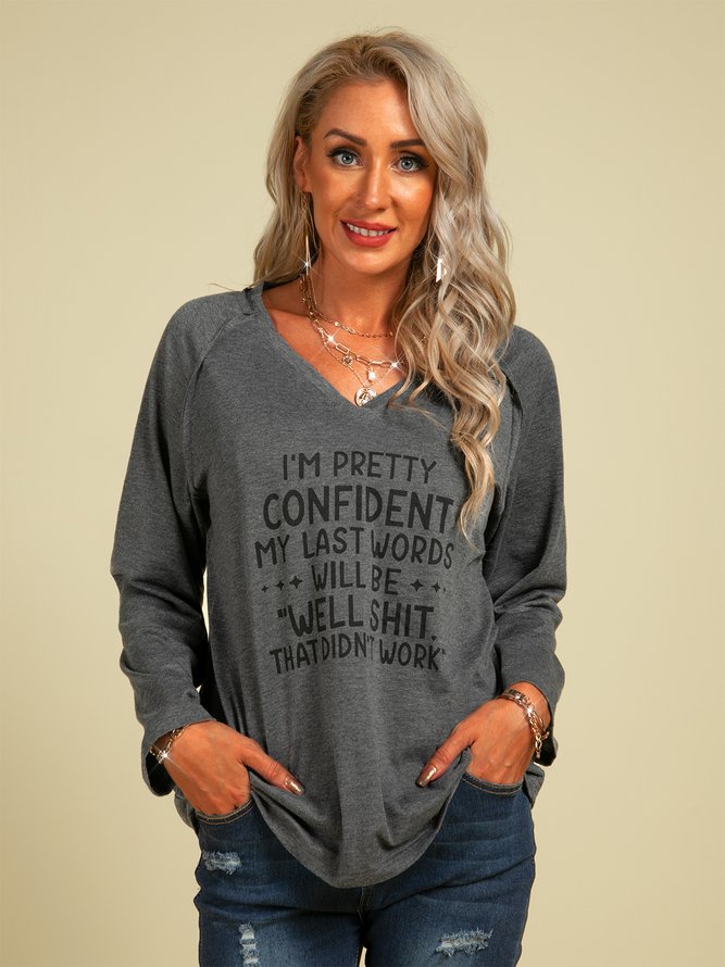 Long Sleeve V Neck Plus Size Printed Tops T-Shirts