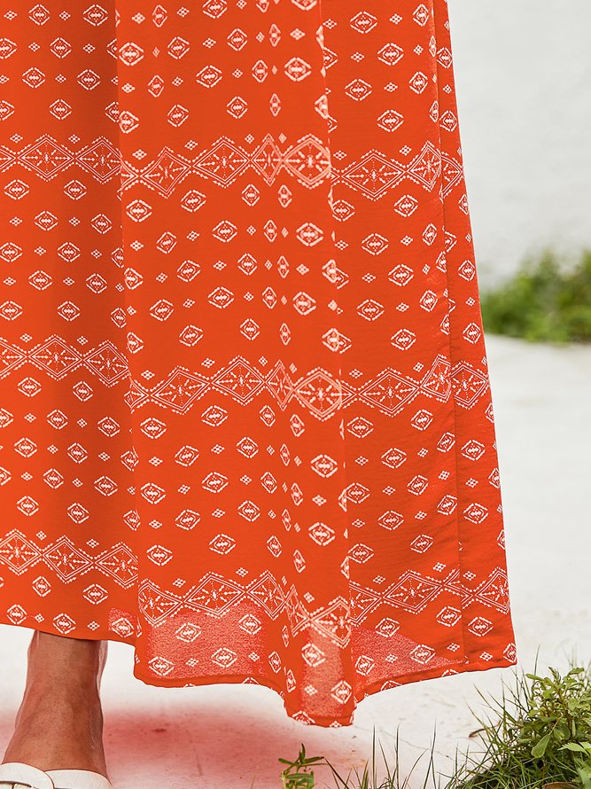 Resort Tribal Floral-Print A-Line Weaving Dress