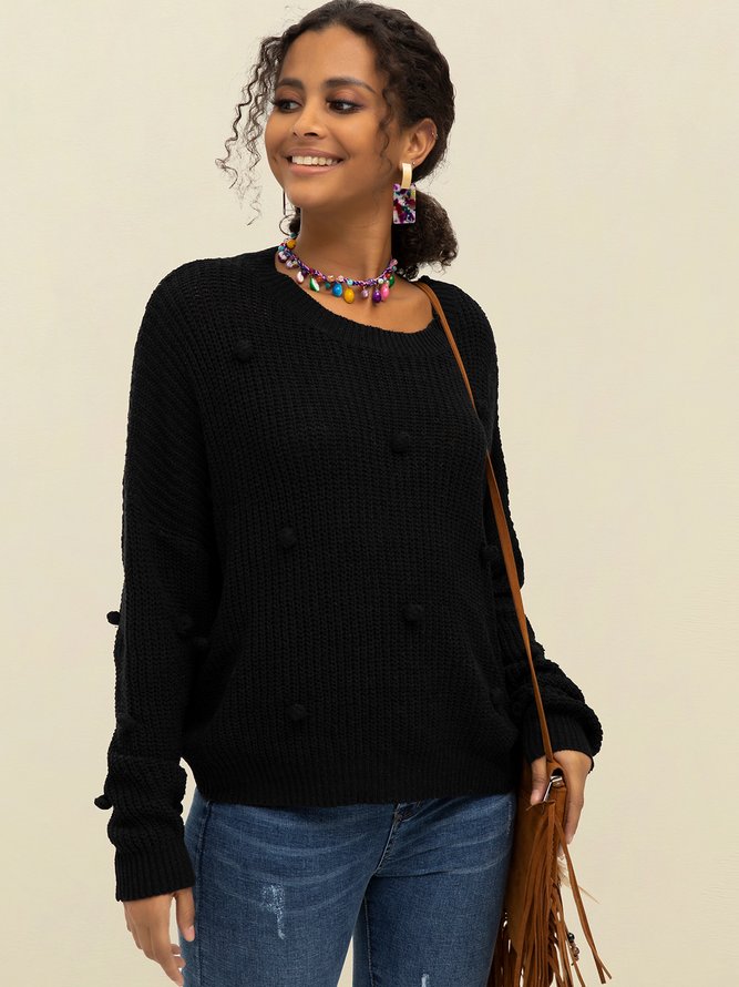 Black Scoop Neckline Long Sleeve Sweater