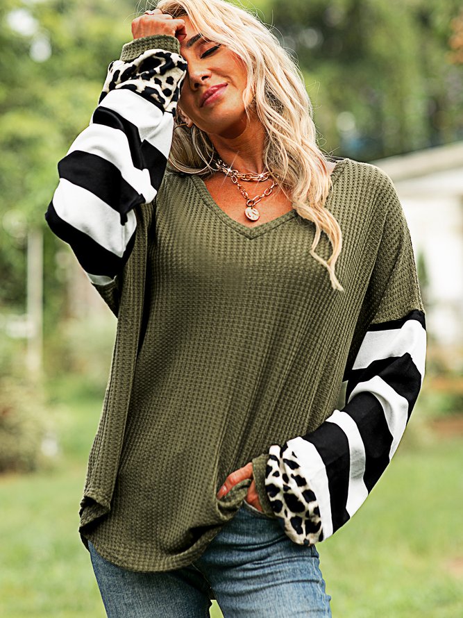 Casual Cotton-Blend Long Sleeve Tops