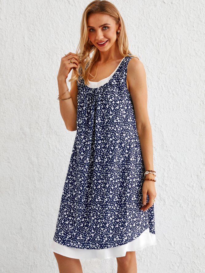 Plus Size Casual Cotton-Blend Sleeveless Printed Weaving Dress