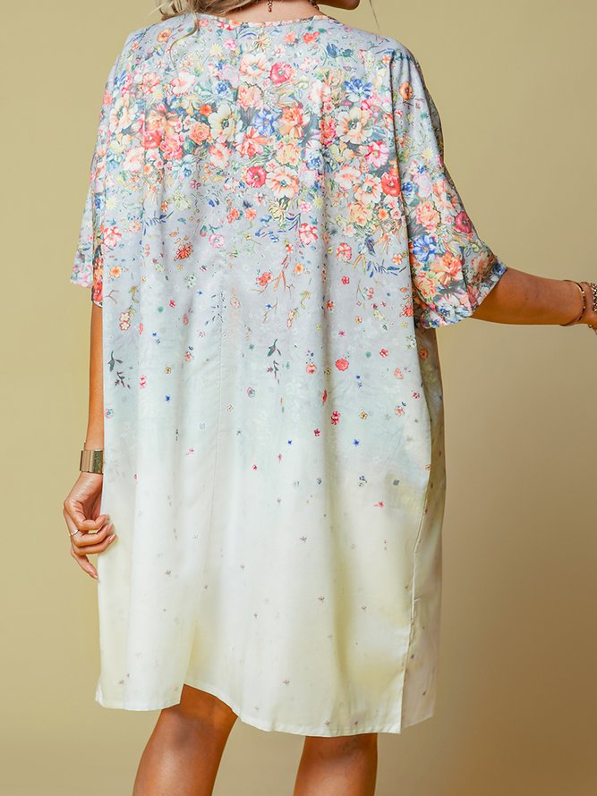New Women Chic Plus Size Hippie Vintage Casual Floral Short Sleeve Weaving Dress