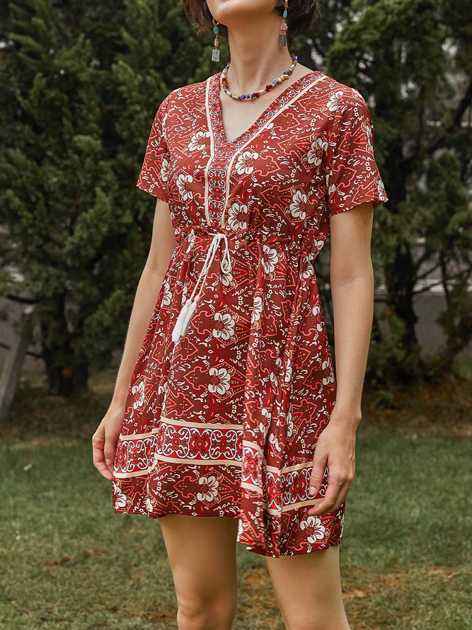 Floral-Print Holiday Weaving Dress