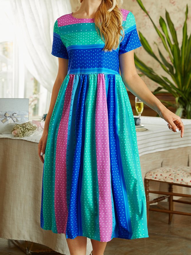 Casual Short Sleeve Ombre/tie-Dye Weaving Dress