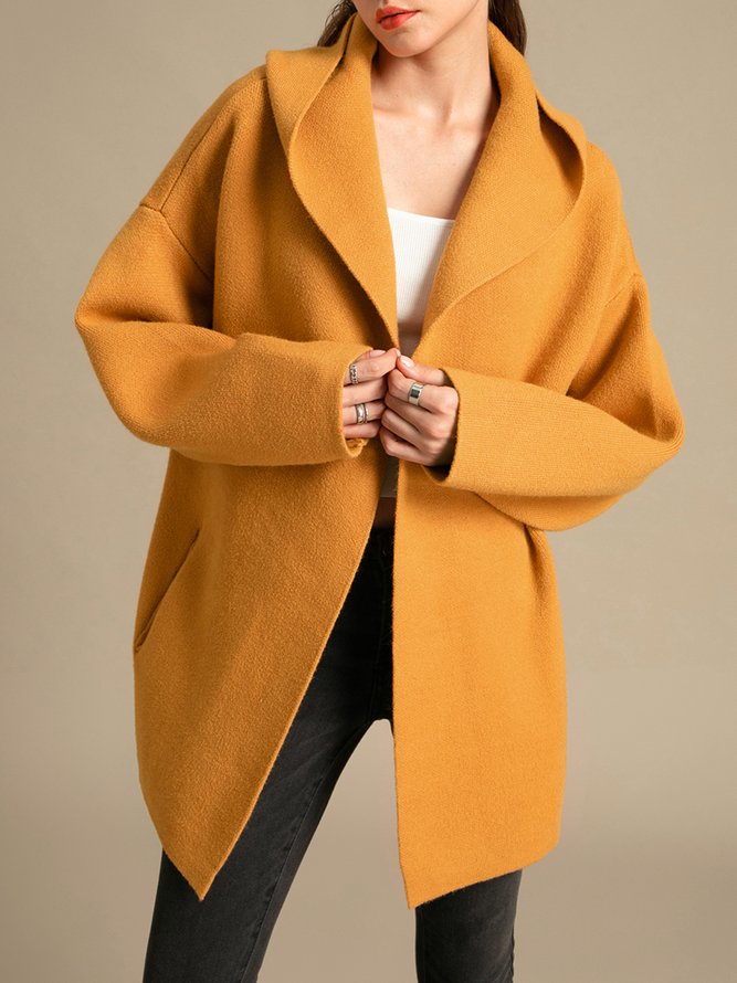Hooded Plain Simple Loosen Sweater Coat