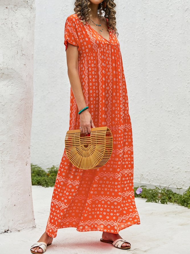 Resort Tribal Floral-Print A-Line Weaving Dress