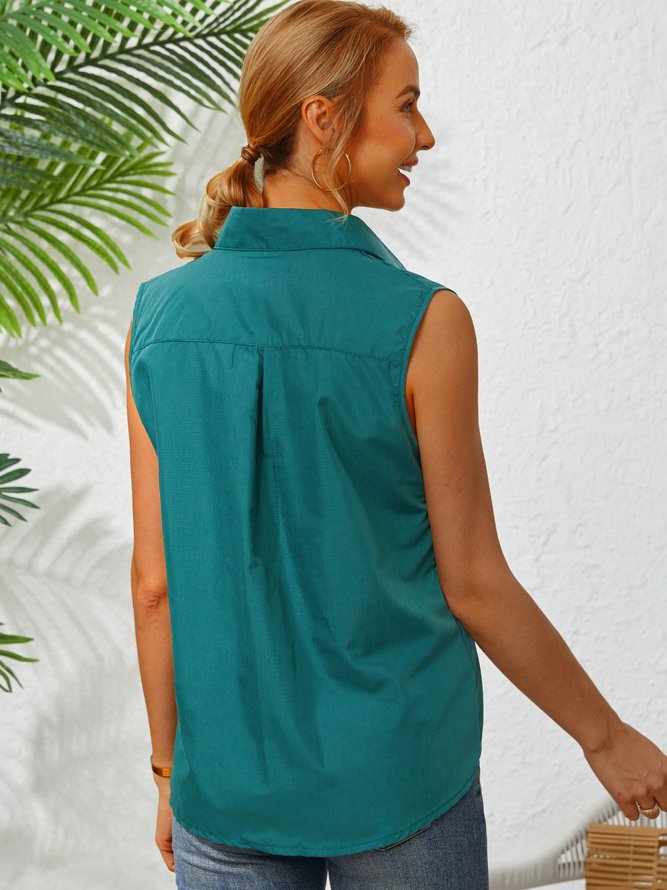 Casual Plain Turn-down Collar Buttoned Sleeveless Vest