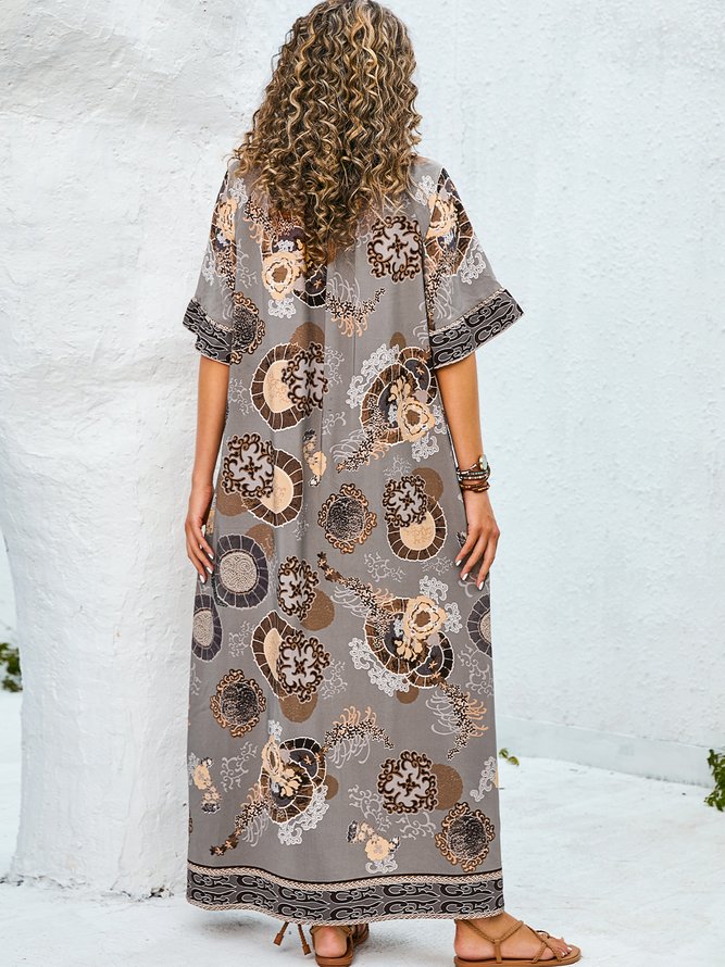 Casual Floral-Print Half Sleeve Weaving Dress