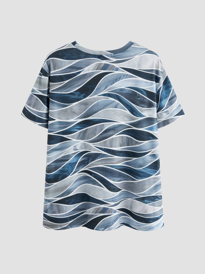 Cotton Blends Geometric Casual Short Sleeve T-shirt