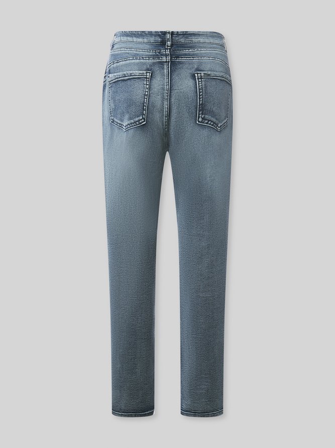 Plus Size Blue Denim Simple Solid Pockets Jeans