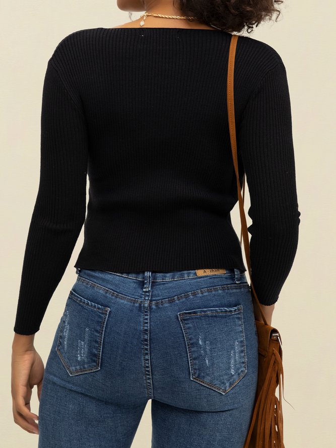 Black Sexy Cross Knitted V Neck Sweater