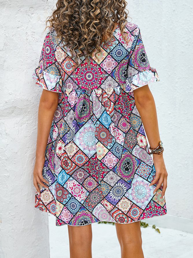 Holiday Tribal Crew Neck A-Line Weaving Dress