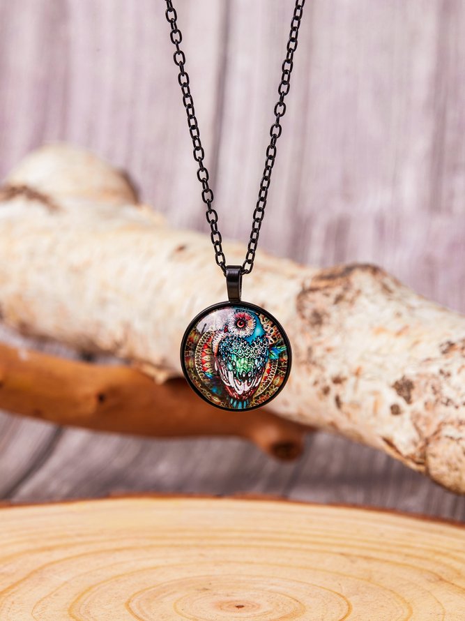 Time Stone Owl Painted Necklace