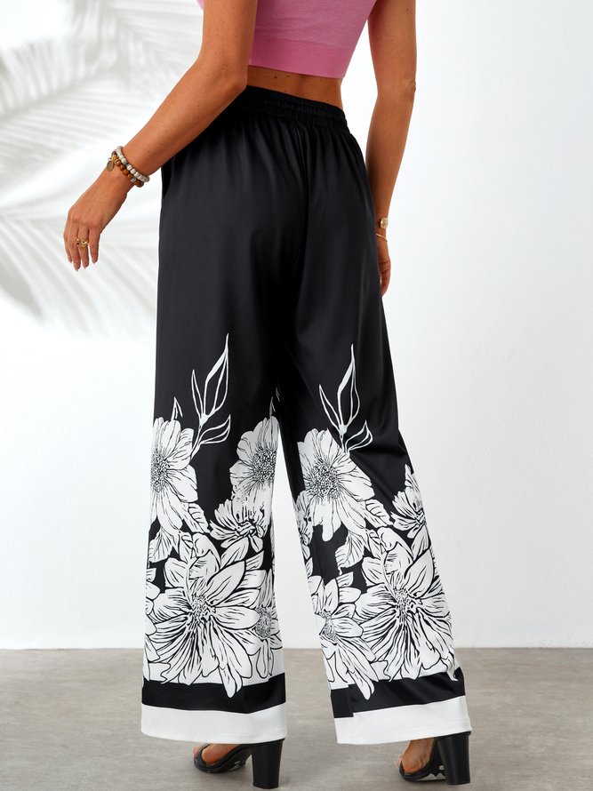 Fashion design floral print high waist casual pants Holiday Pants