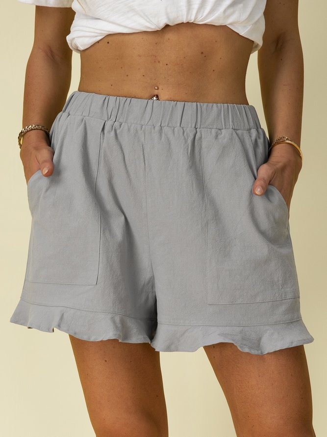 Pockets Cotton-Blend Solid Shorts