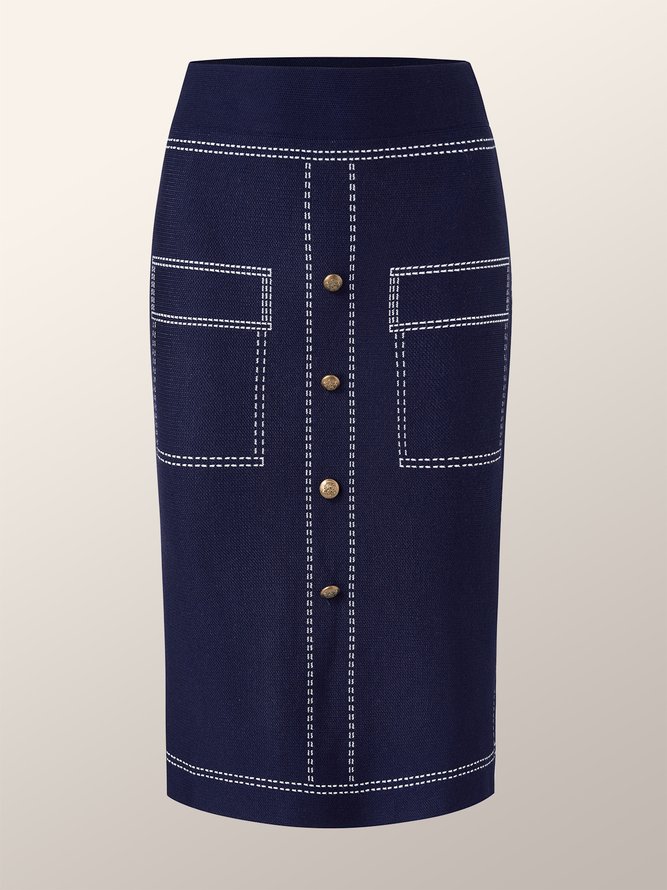 Jacquard Elegant Autumn Acrylic Micro-Elasticity Work Midi Fit Straight Skirt for Women