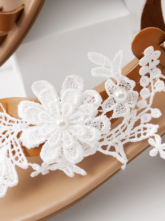 Women's Romantic White Flower Decorative Wedding Sandals