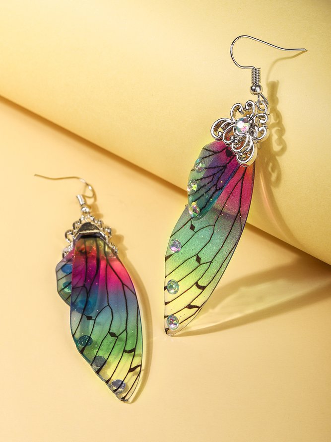 Fashion Rhinestone Gradient Color Wing-shaped Drop Earrings