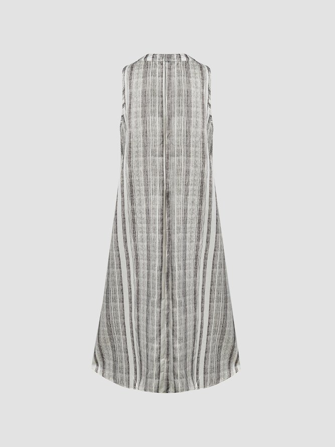 Stripes Casual Stand Collar Weaving Dress