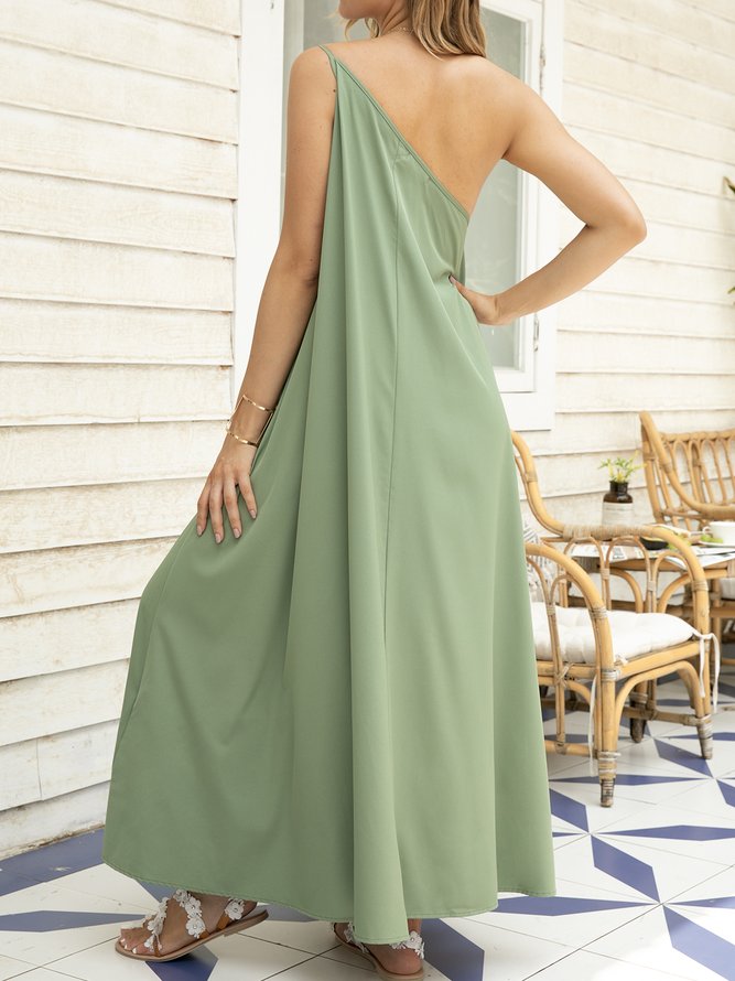 Plus Size Vintage Solid Sleeveless One Shoulder Weaving Dress Without Shoulder Strap