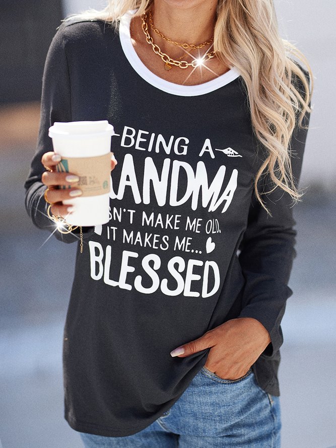 Casual Letter Crew Neck Long Sleeve T-shirt