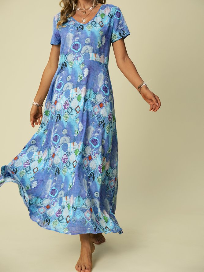 A-Line Short Sleeve Boho Weaving Dress