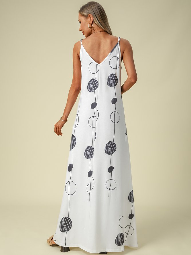 Printed Spaghetti-Strap Casual V neck Knitting Dress