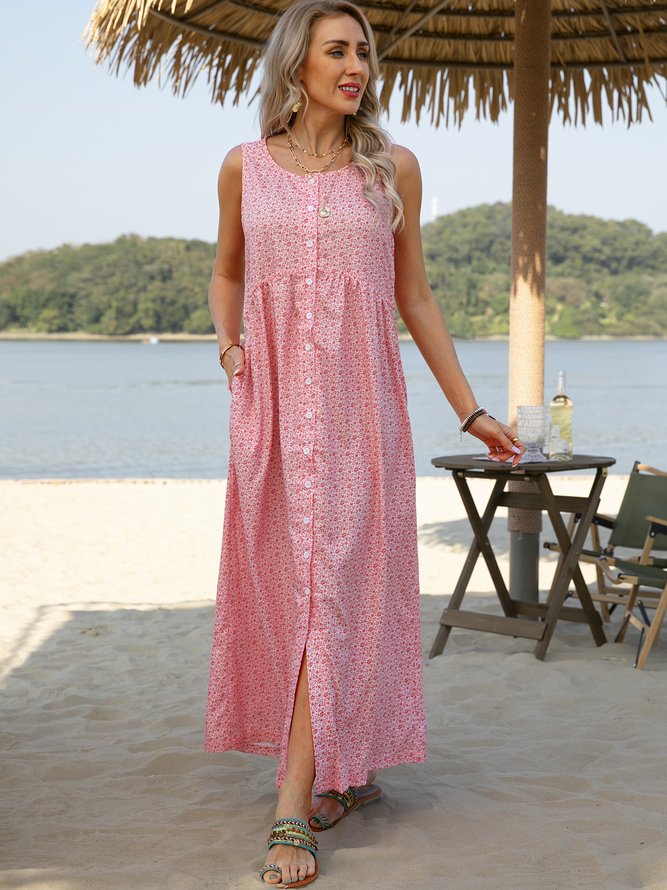 Plus size Sleeveless Casual Printed Weaving Dress