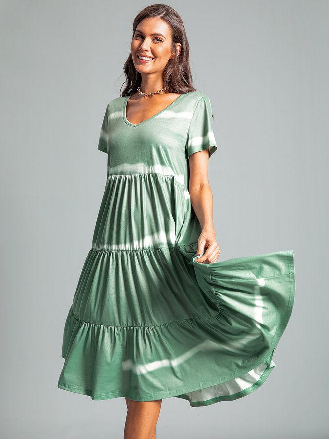 Green Casual Short Sleeve Knitting Dress