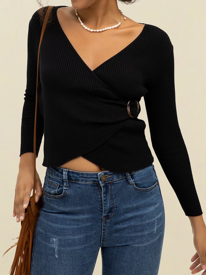 Black Sexy Cross Knitted V Neck Sweater