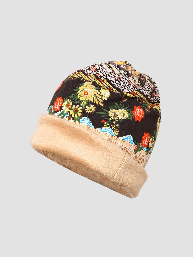 Retro Tribal Printed Cotton Fleece Dual Use Scarf Beanie Hat