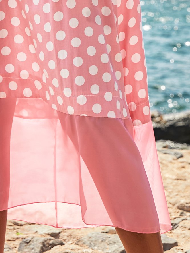 Holiday Short Sleeve Polka Dots A-Line Weaving Dress
