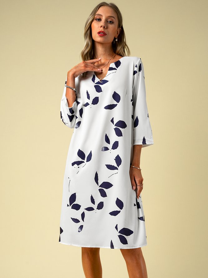Floral-Print Basic Half Sleeve Weaving Dress