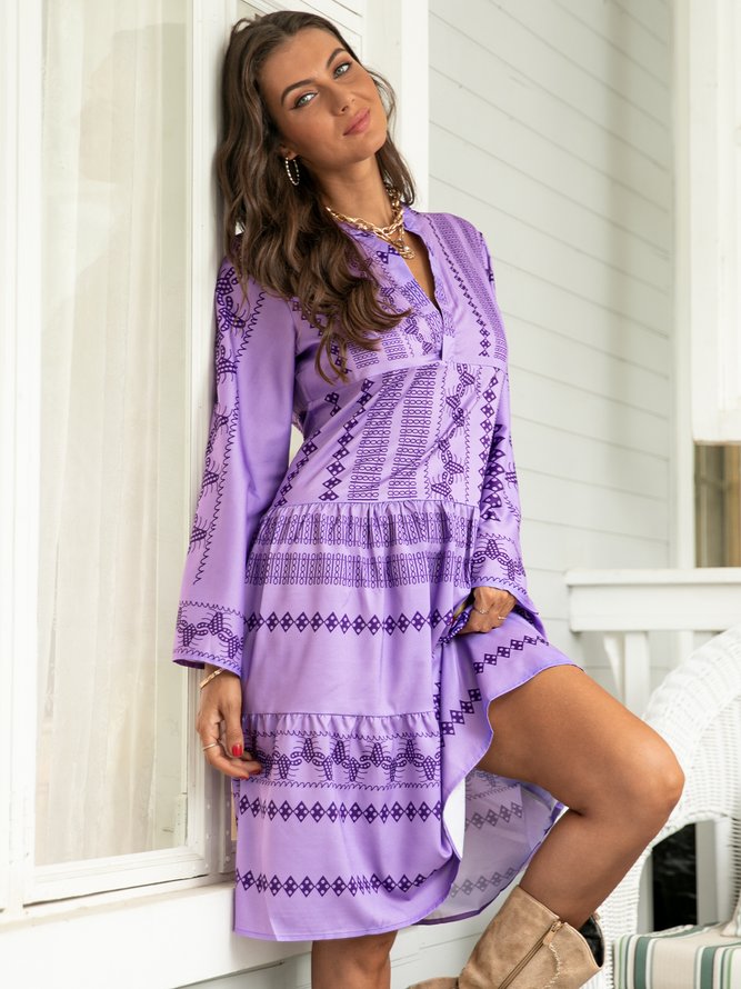 Summer Fashion Women Bell Sleeves Printed Holiday Dress