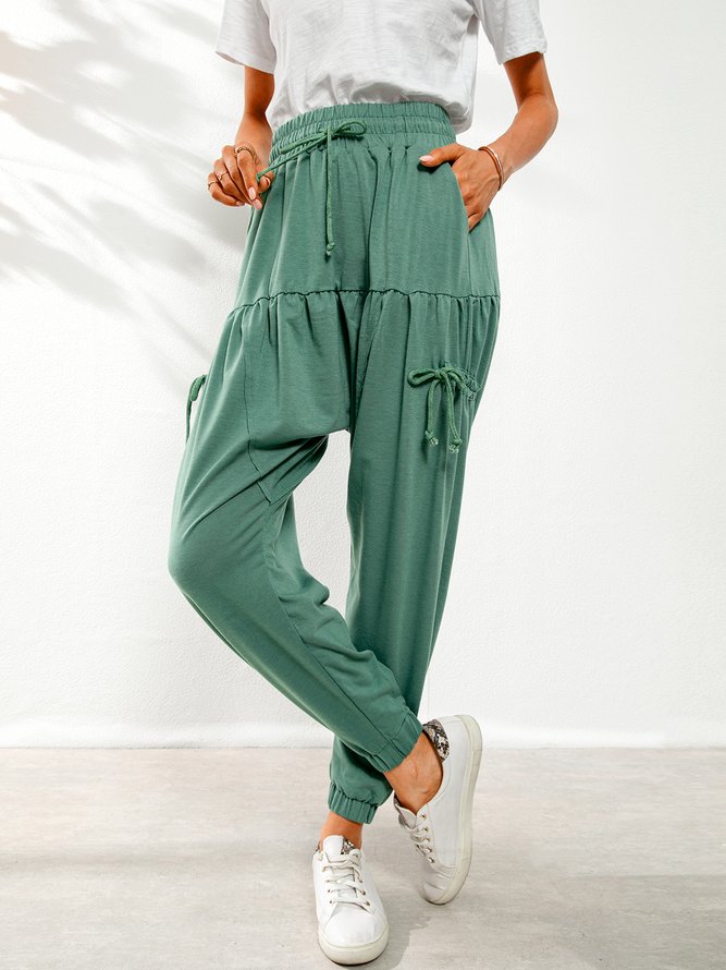 Casual Pockets Solid Pants