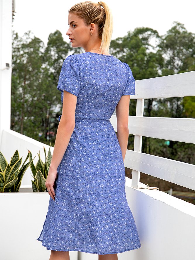 Floral Casual Floral-Print Short Sleeve Weaving Dress