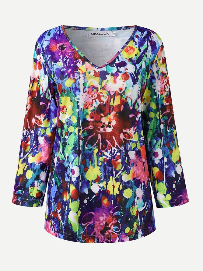 Printed Patchwork Long Sleeve T-shirt