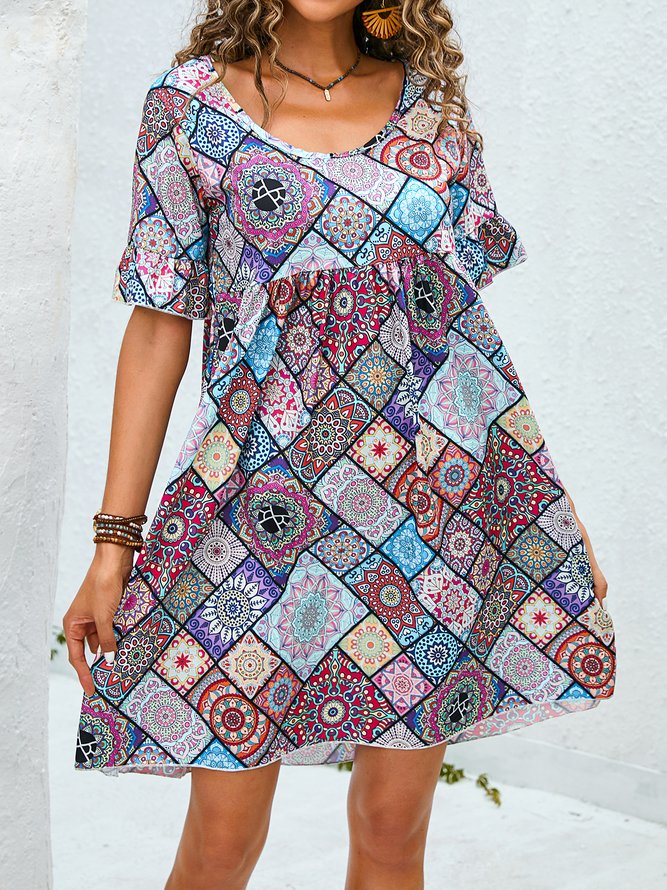 Holiday Tribal Crew Neck A-Line Weaving Dress