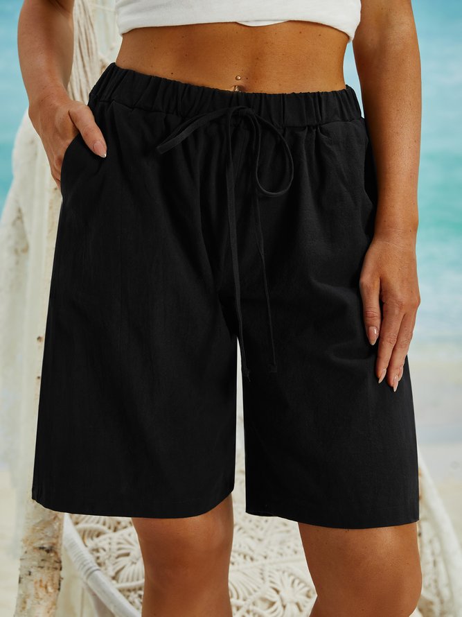 Beach Casual Black Cotton-Blend Shorts