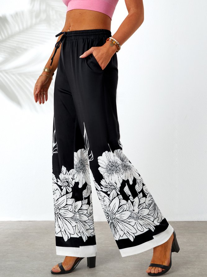 Fashion design floral print high waist casual pants Holiday Pants
