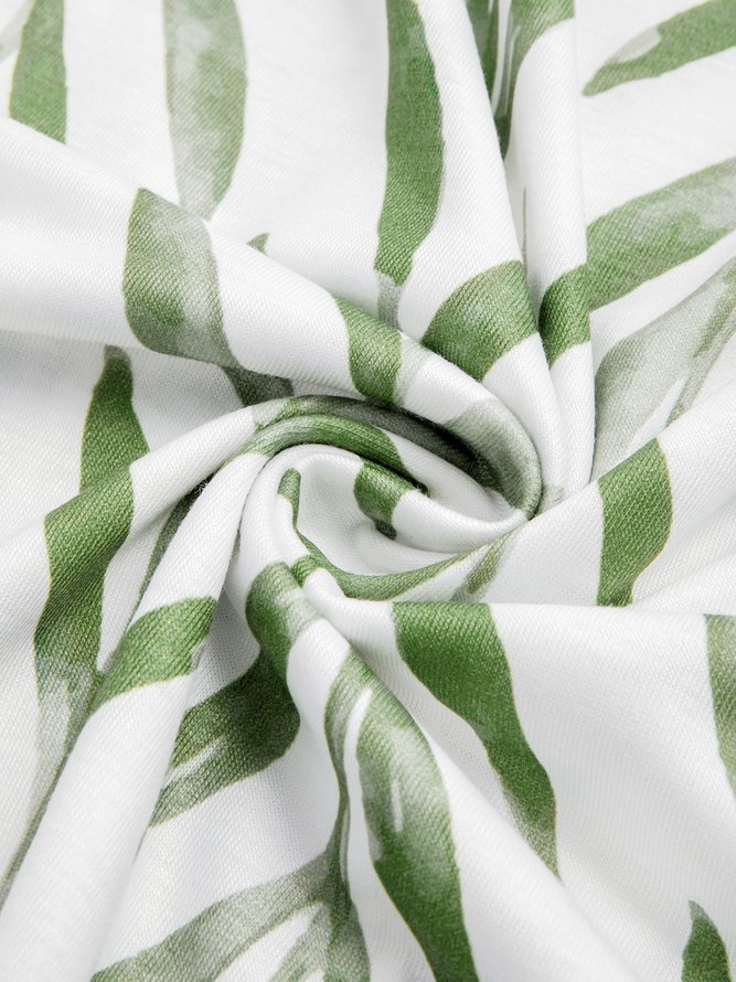 Leaves Casual V Neck Short Sleeve Knit Midi Dress