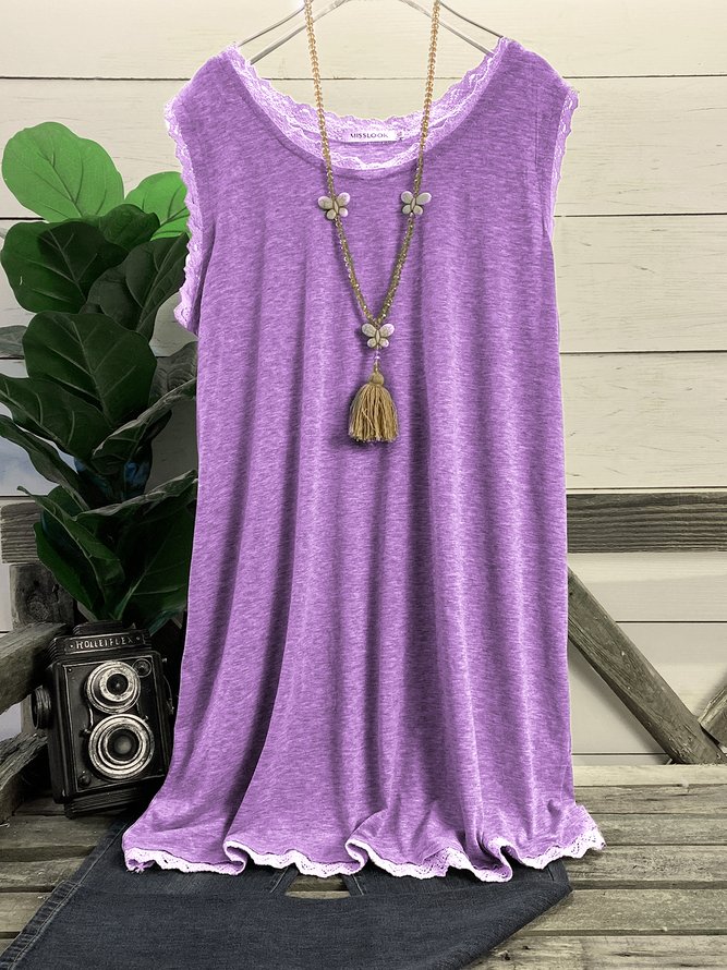 Gray Sleeveless Solid Round Neck Tops